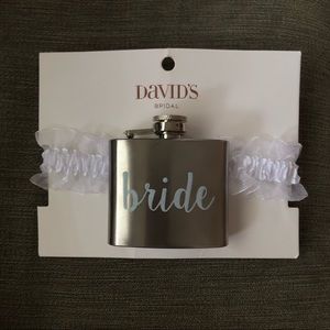 David's Bridal Silver Flask with White Garter